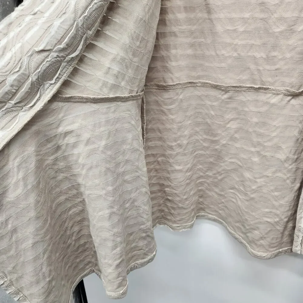 VTG. Frank Lyman Lagenlook Crinkle Ruffle Tan Open Front Cardigan Women's 12‎